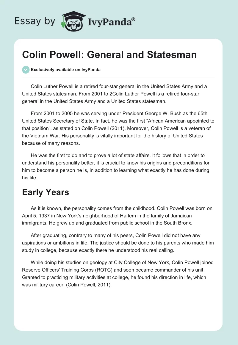 Colin Powell: General and Statesman. Page 1