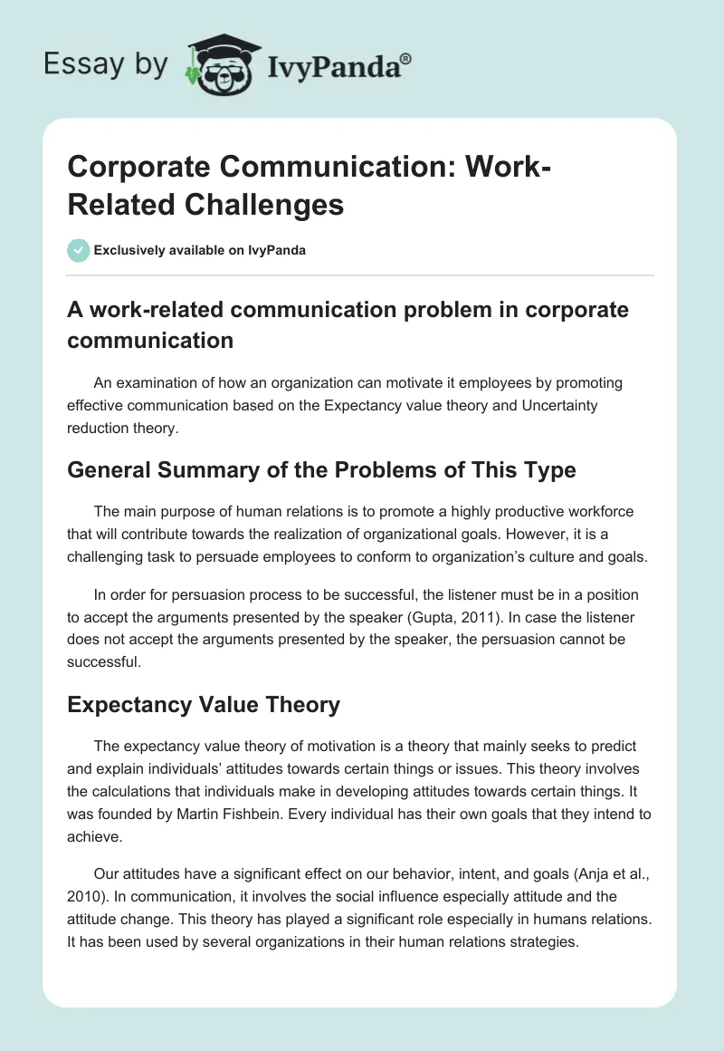 Corporate Communication: Work-Related Challenges. Page 1