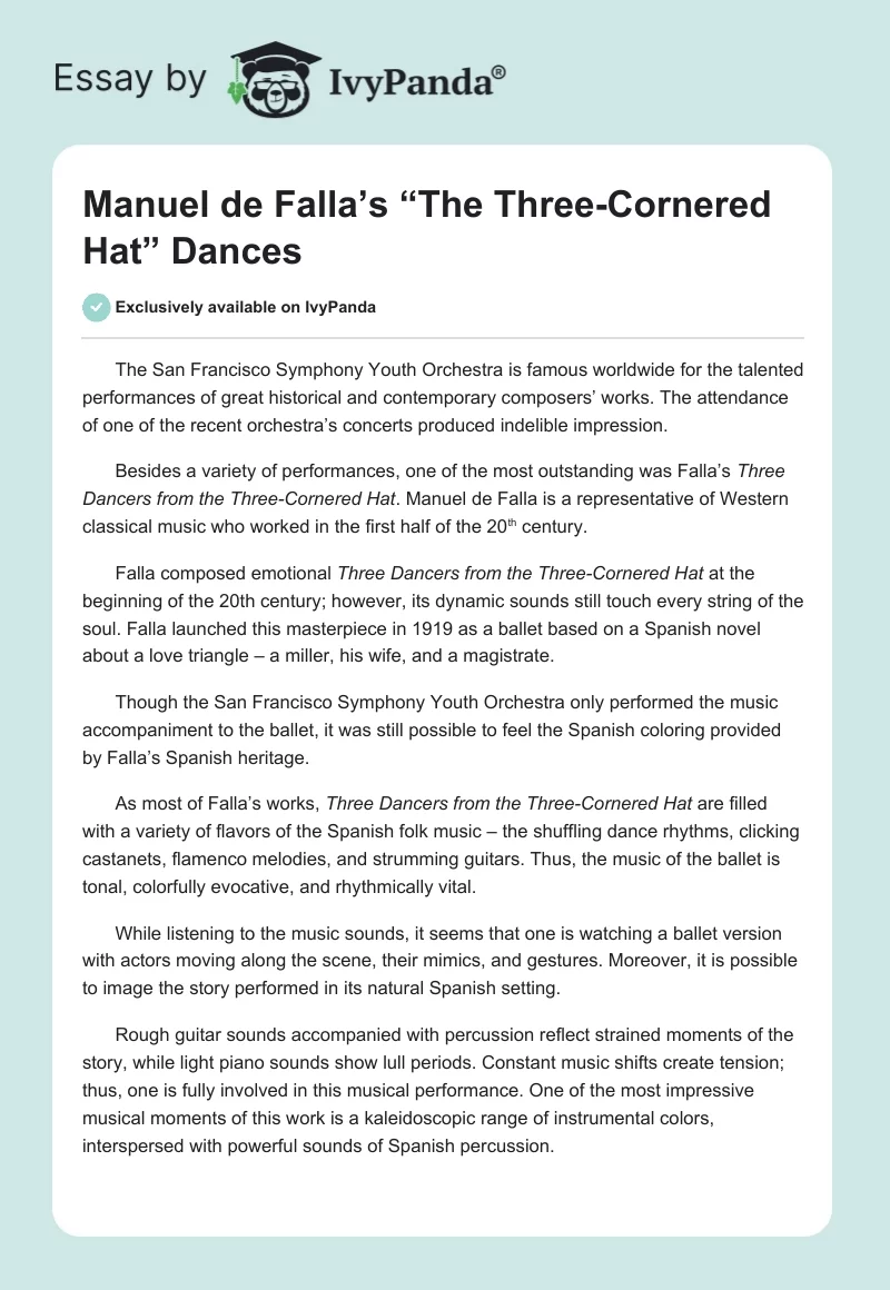 Manuel de Falla’s “The Three-Cornered Hat” Dances. Page 1