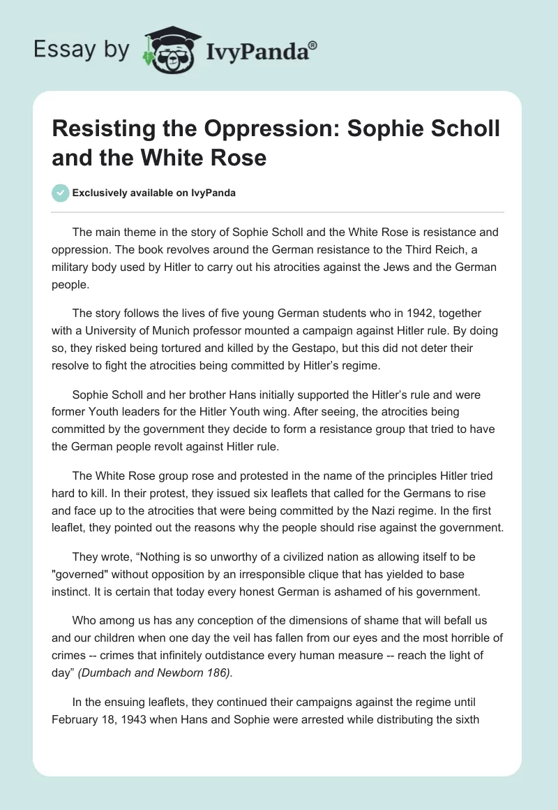 Resisting the Oppression: "Sophie Scholl and the White Rose". Page 1