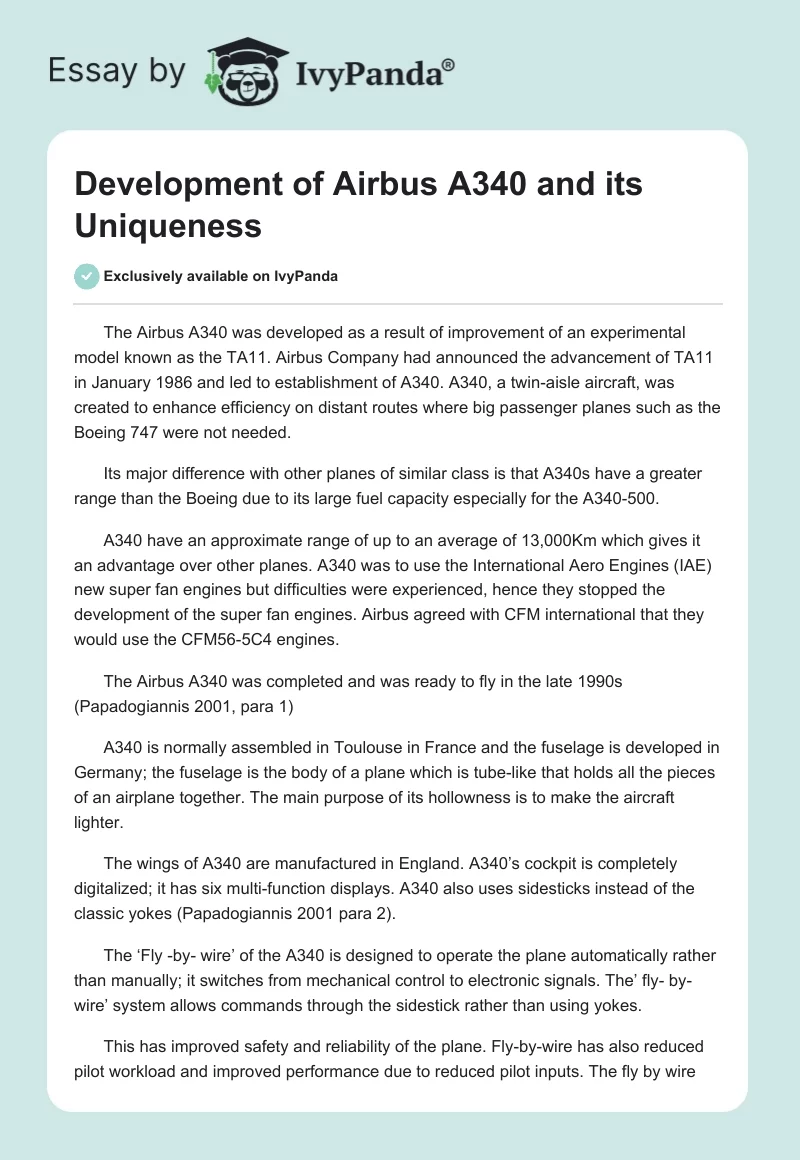 Development of Airbus A340 and Its Uniqueness. Page 1