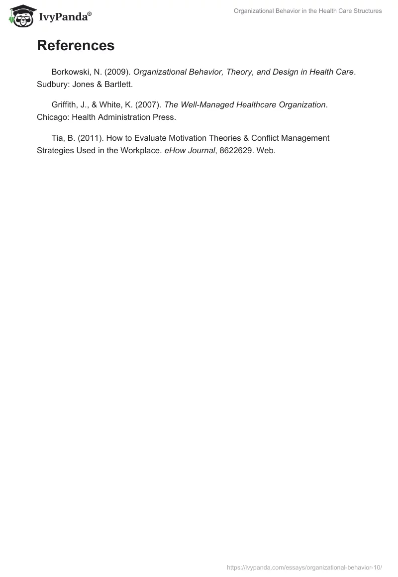 Organizational Behavior in the Health Care Structures. Page 3