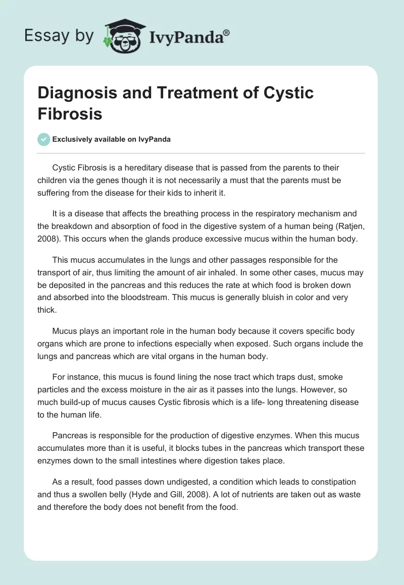 Diagnosis and Treatment of Cystic Fibrosis. Page 1
