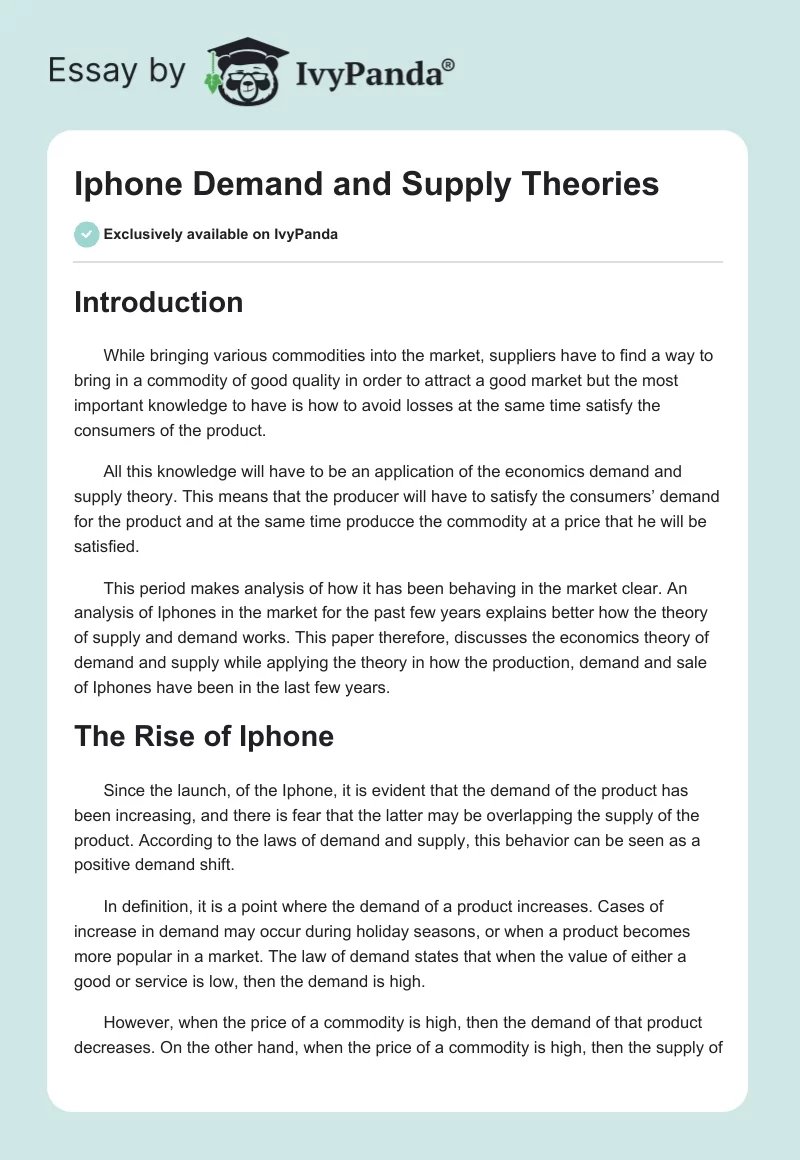Iphone Demand and Supply Theories. Page 1