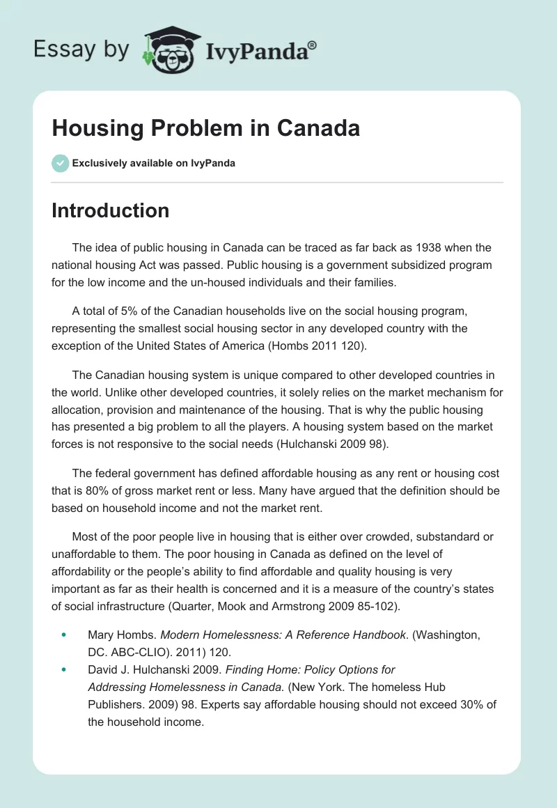 Housing Problem in Canada. Page 1