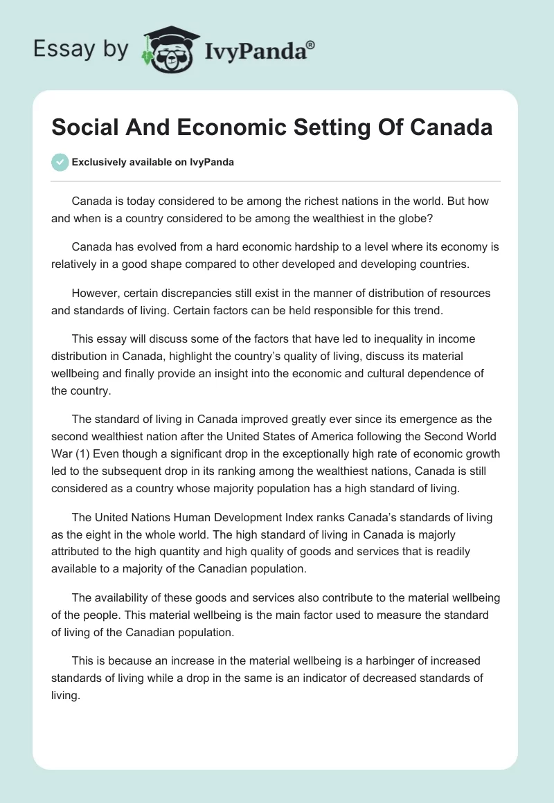 Social And Economic Setting Of Canada. Page 1
