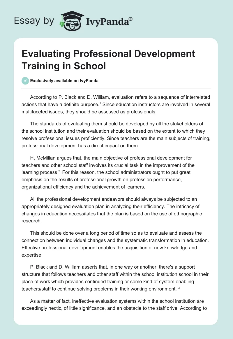 Evaluating Professional Development Training in School. Page 1