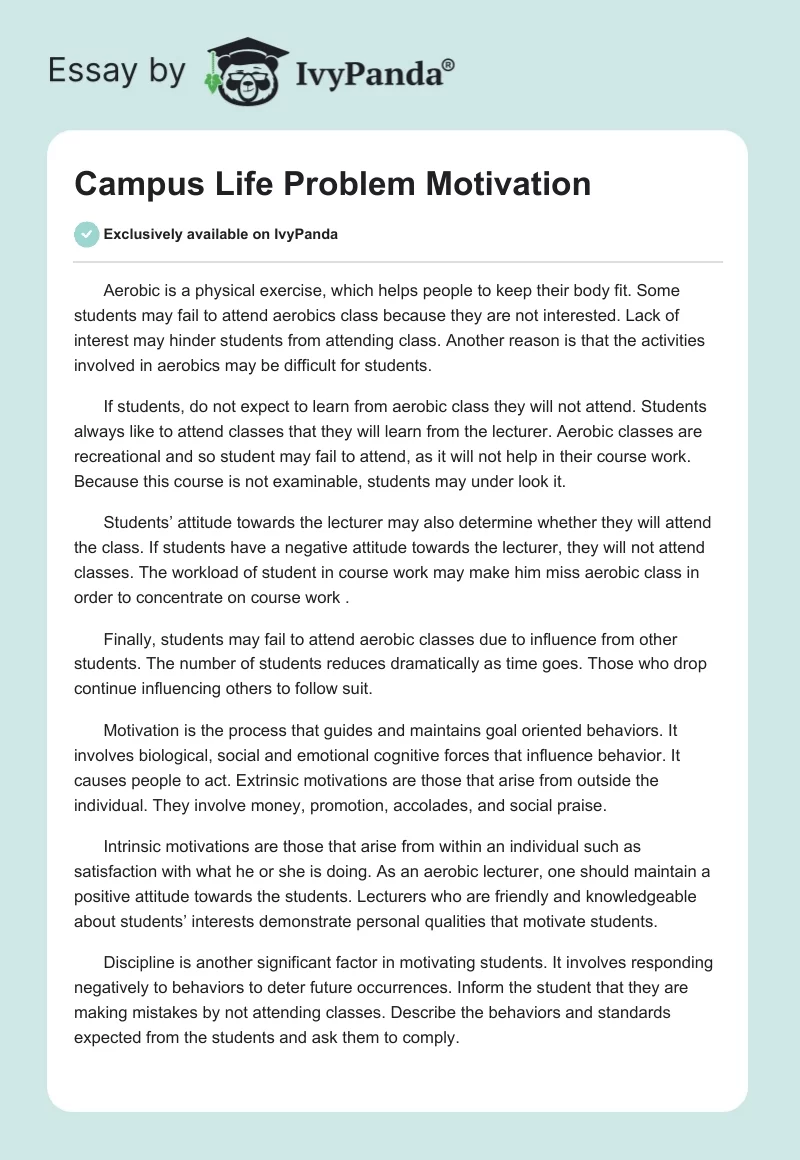 Campus Life Problem Motivation. Page 1