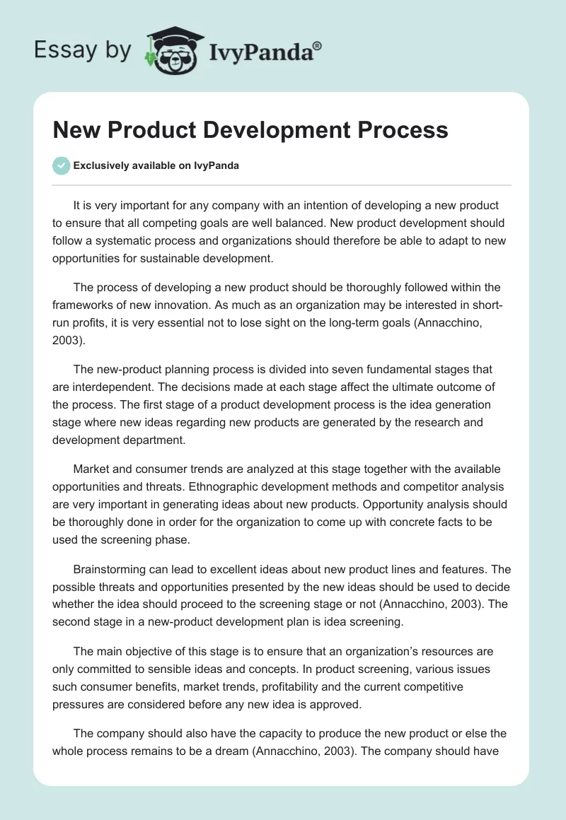 New Product Development Process. Page 1