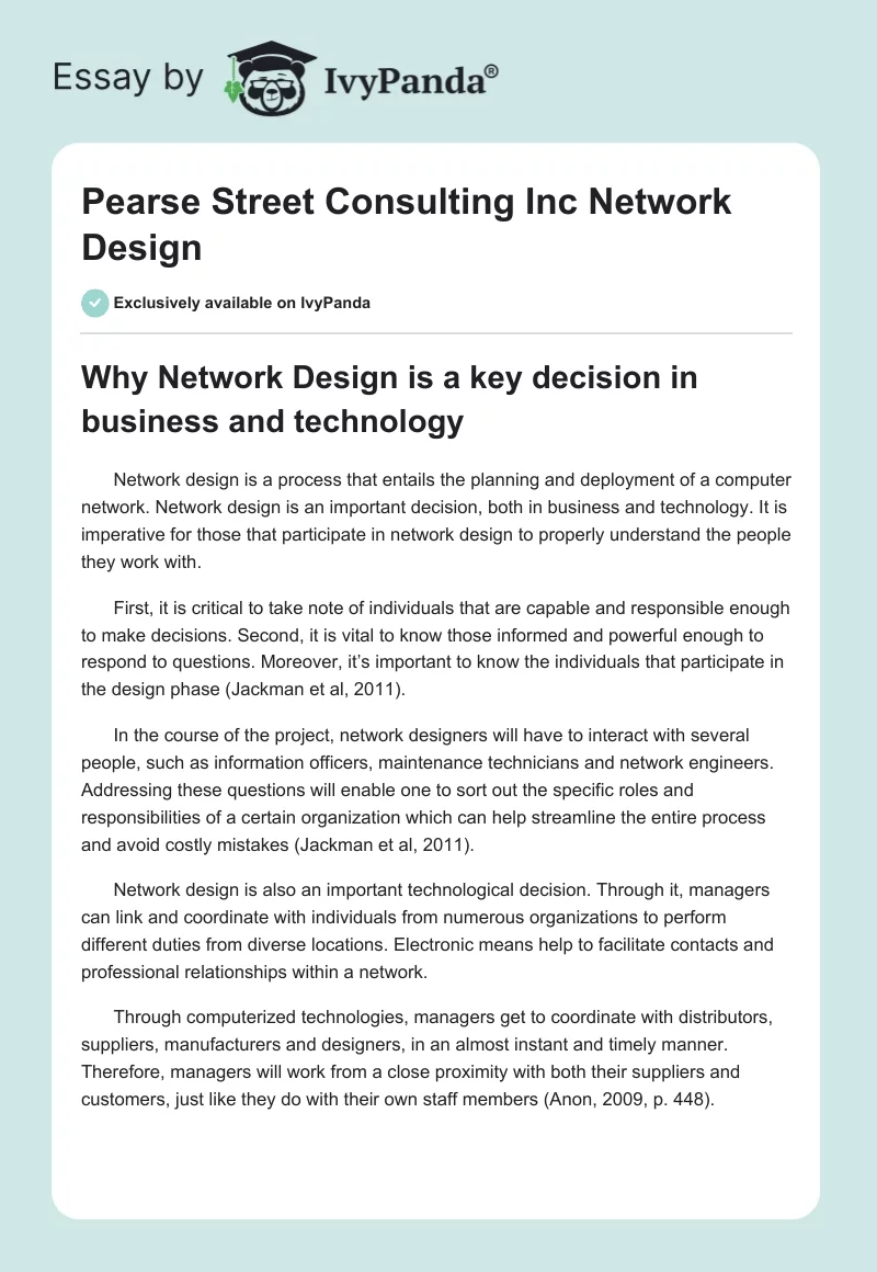Pearse Street Consulting Inc Network Design. Page 1