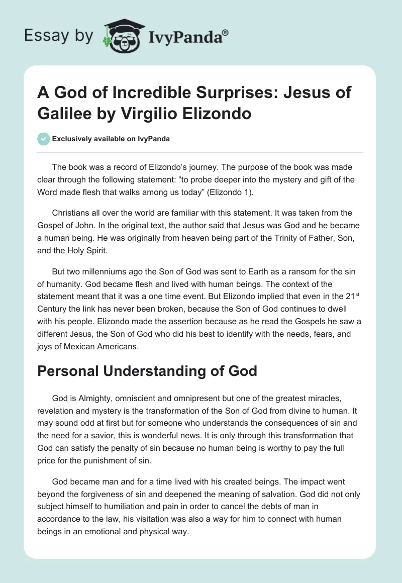 "A God of Incredible Surprises: Jesus of Galilee" by Virgilio Elizondo. Page 1