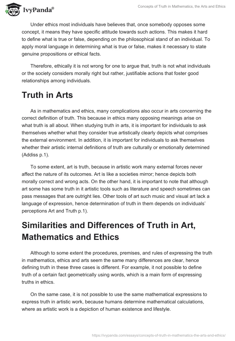 Concepts of Truth in Mathematics, the Arts and Ethics. Page 3