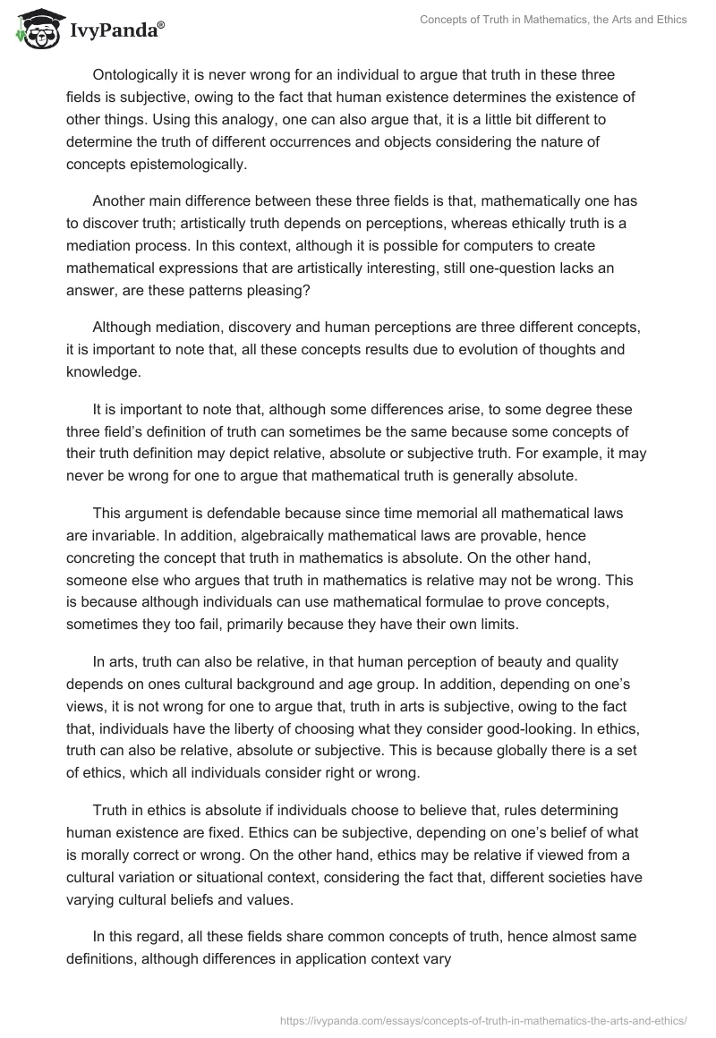Concepts of Truth in Mathematics, the Arts and Ethics. Page 4