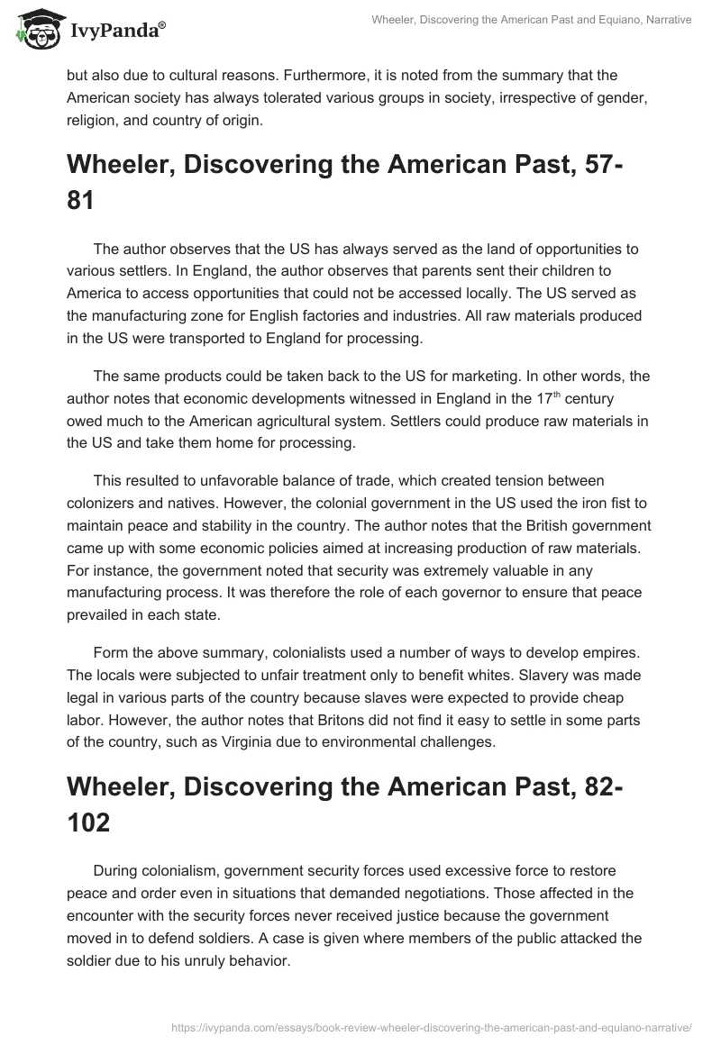 Wheeler, Discovering the American Past and Equiano, Narrative. Page 2