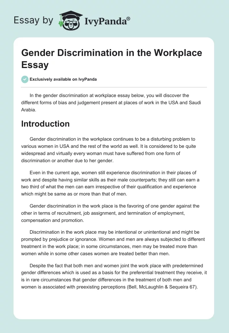 Gender Discrimination in the Workplace Essay. Page 1