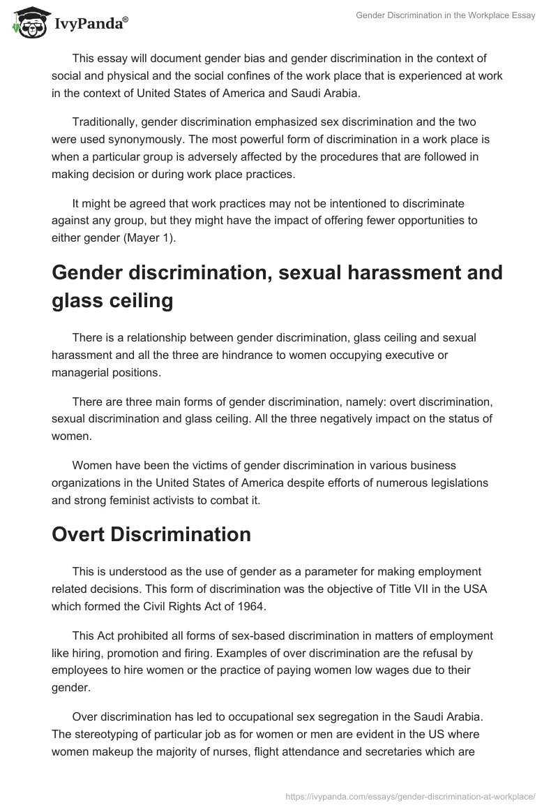 Gender Discrimination in the Workplace Essay. Page 2