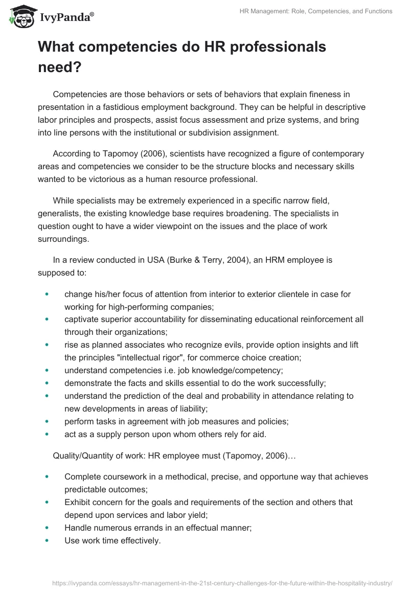 HR Management: Role, Competencies, and Functions. Page 5