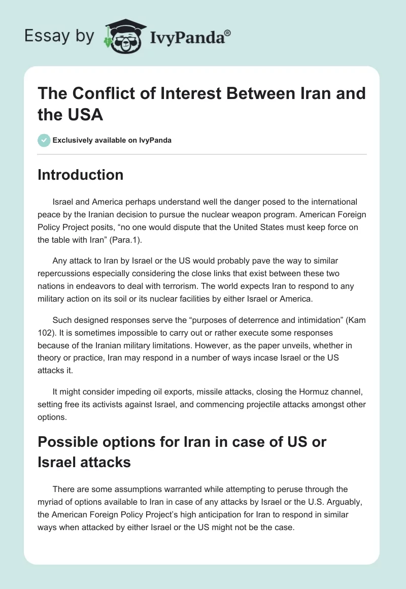 The Conflict of Interest Between Iran and the USA. Page 1