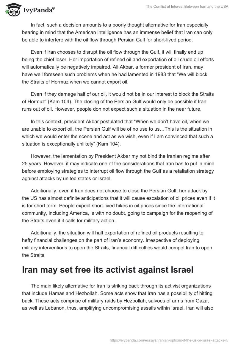 The Conflict of Interest Between Iran and the USA. Page 4