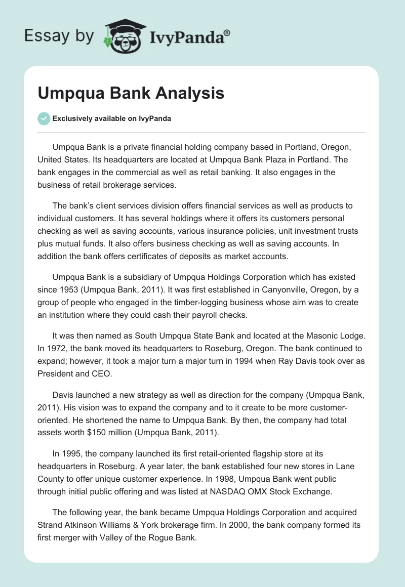 Umpqua Bank Analysis. Page 1