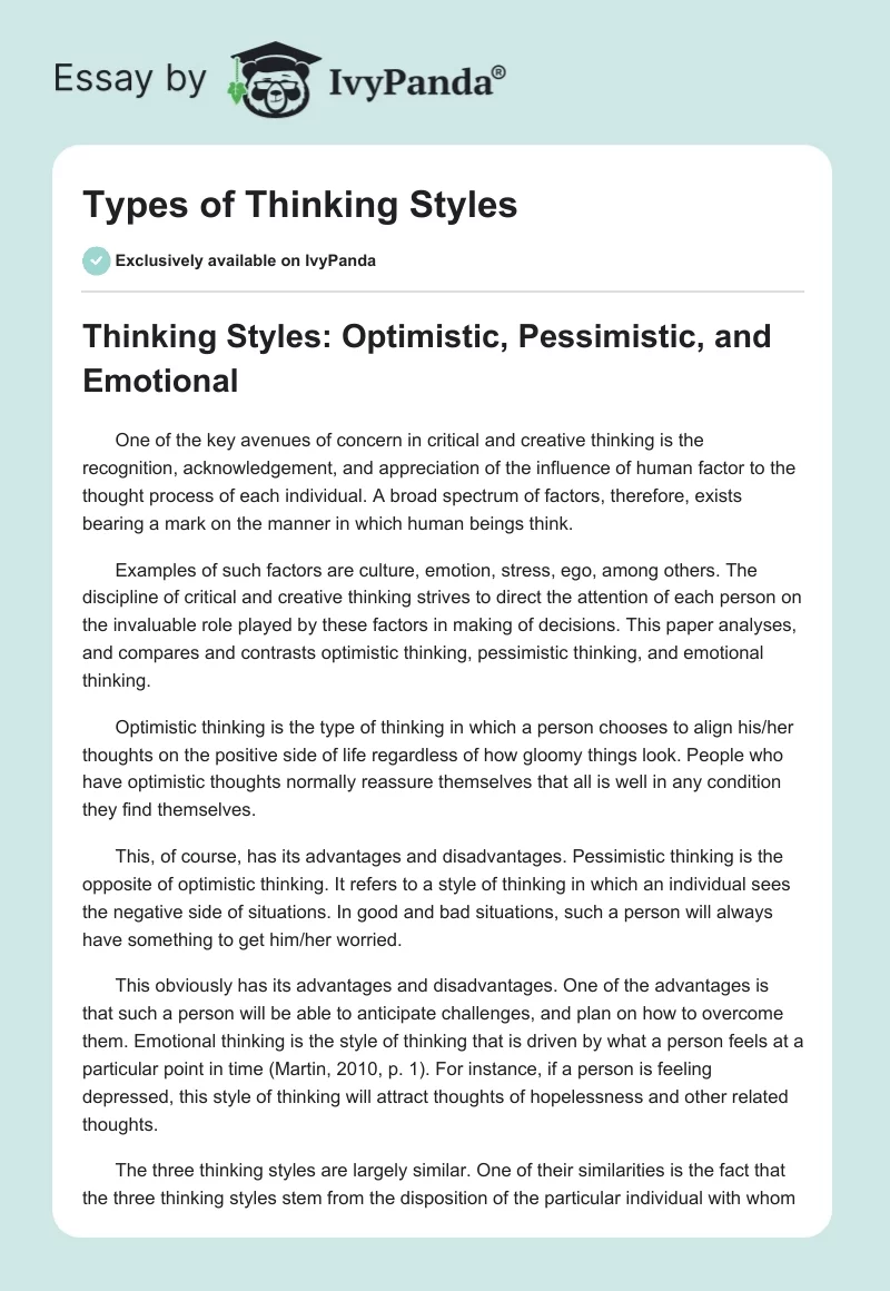 Types of Thinking Styles. Page 1