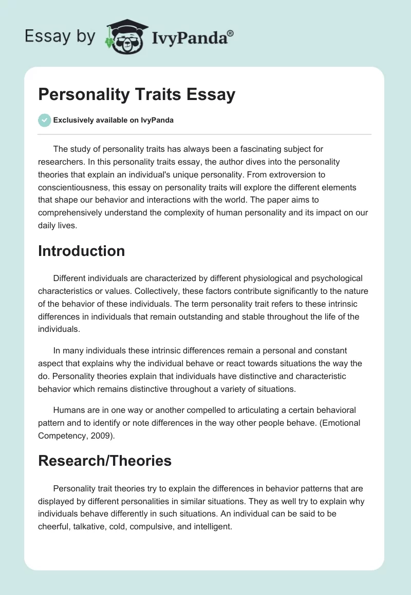 Personality Traits Essay. Page 1