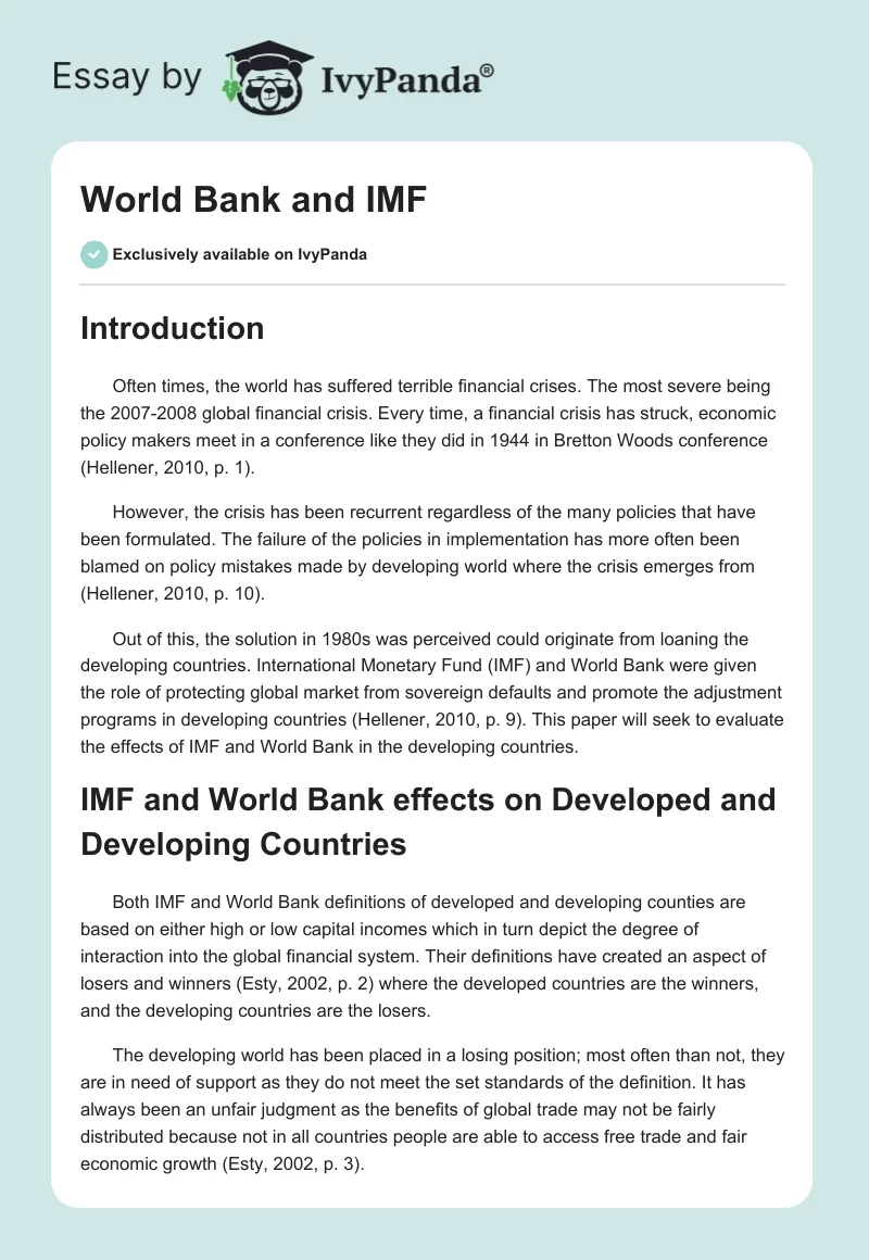 World Bank and IMF. Page 1