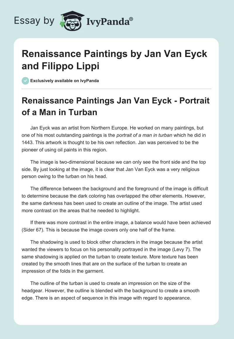 Renaissance Paintings by Jan Van Eyck and Filippo Lippi. Page 1