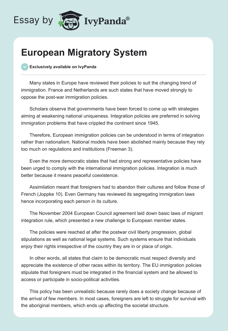 European Migratory System. Page 1