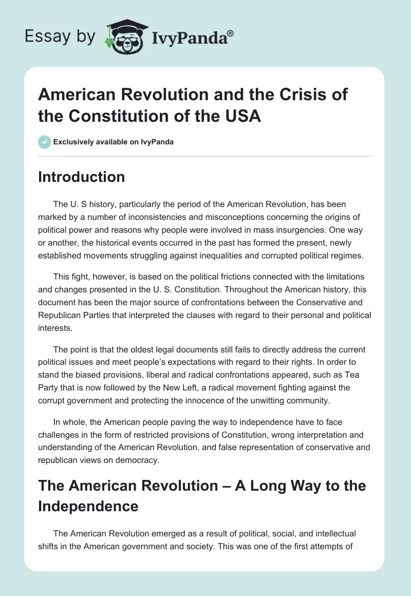 American Revolution and the Crisis of the Constitution of the USA. Page 1