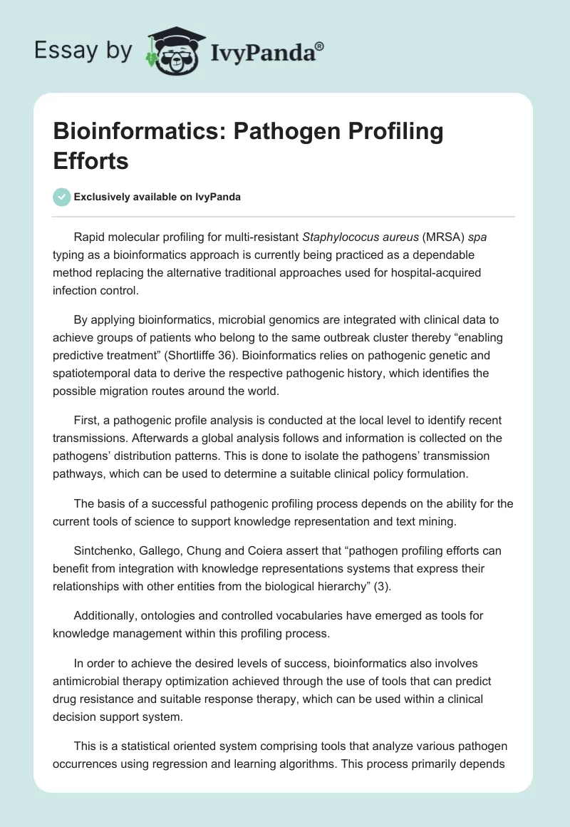 Bioinformatics: Pathogen Profiling Efforts. Page 1
