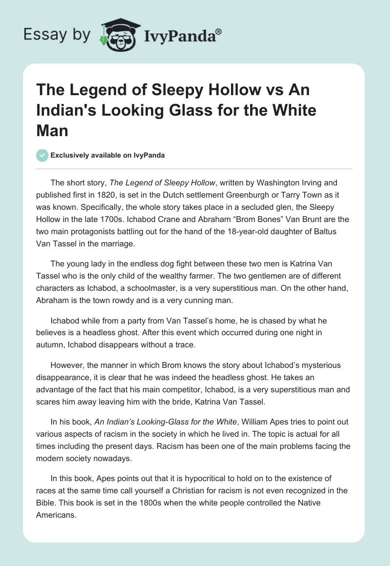 The Legend of Sleepy Hollow vs An Indian's Looking Glass for the White Man. Page 1