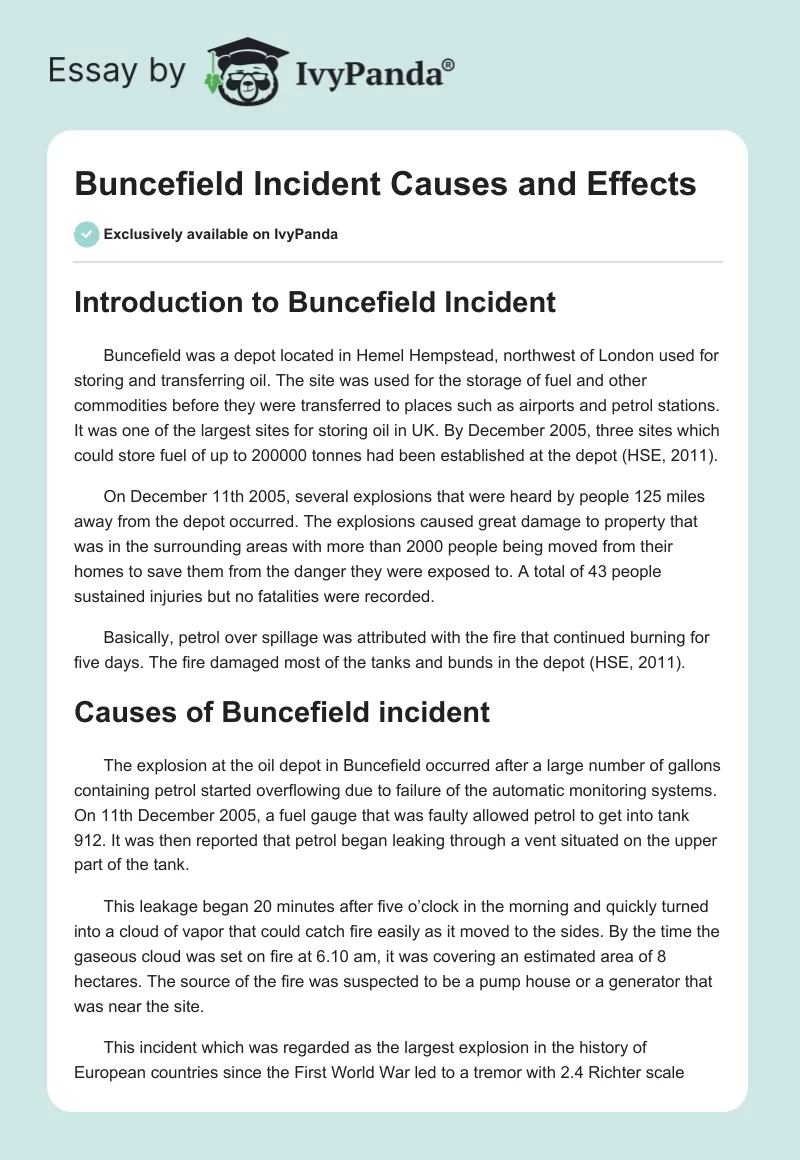 Buncefield Incident Causes and Effects. Page 1