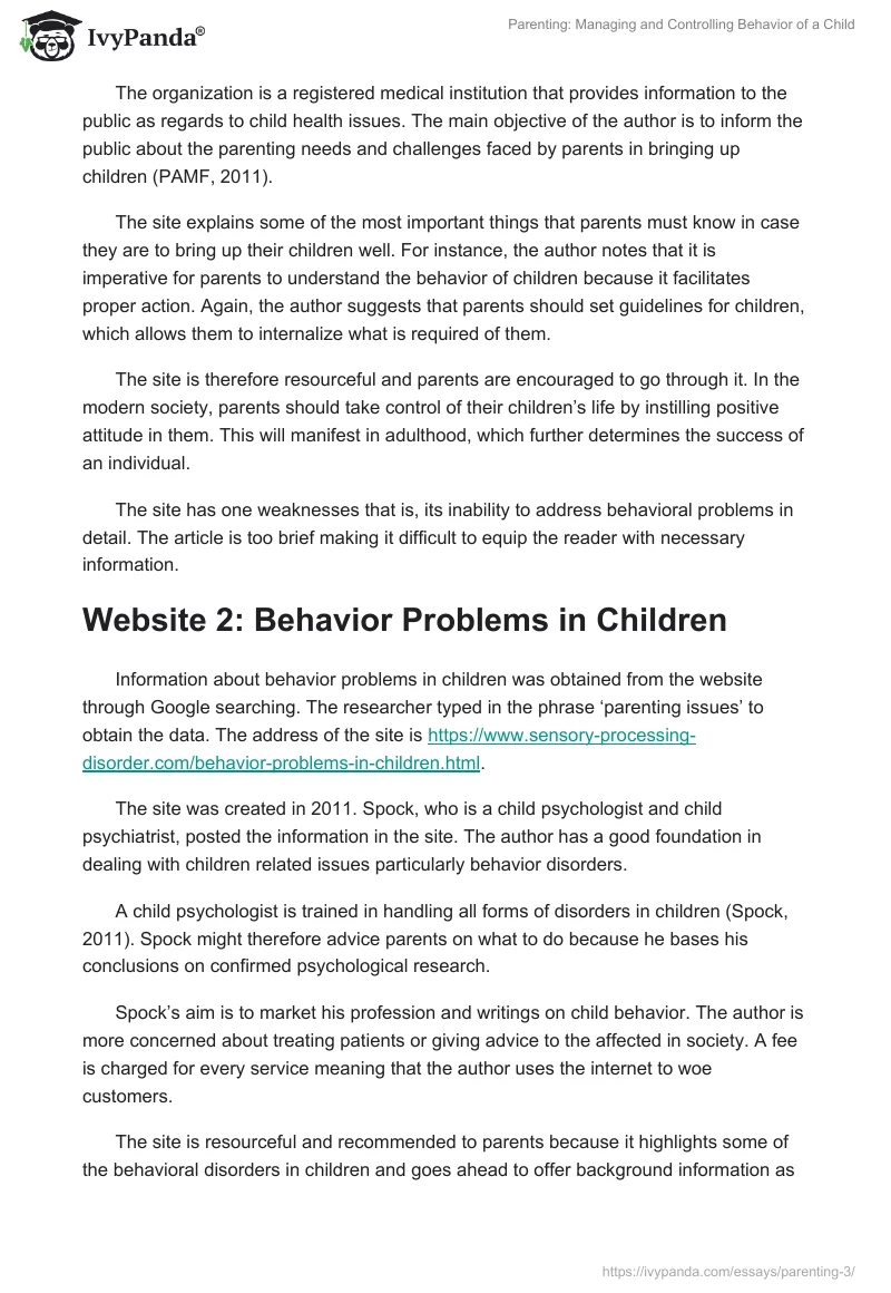 Parenting: Managing and Controlling Behavior of a Child. Page 2
