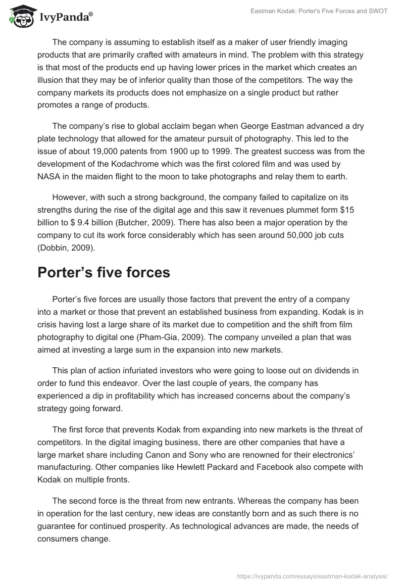Eastman Kodak: Porter's Five Forces and SWOT. Page 2