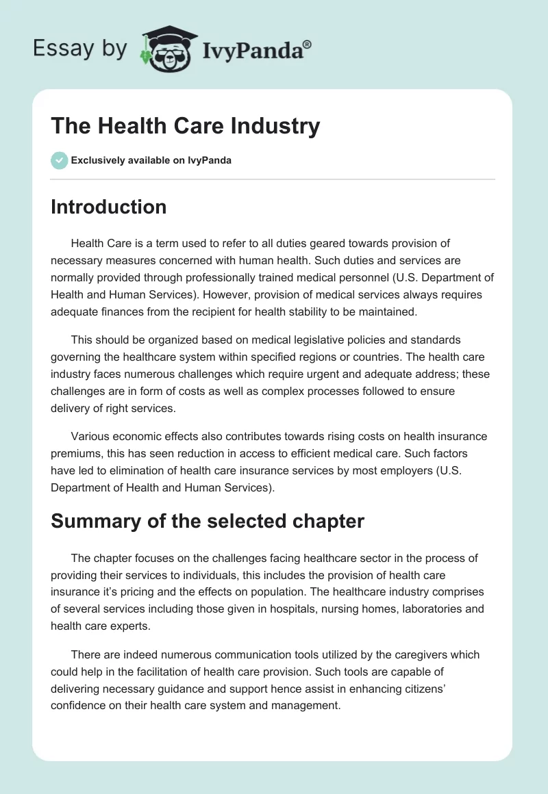 The Health Care Industry. Page 1