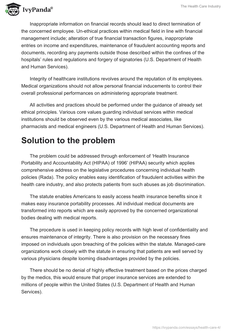 The Health Care Industry. Page 4