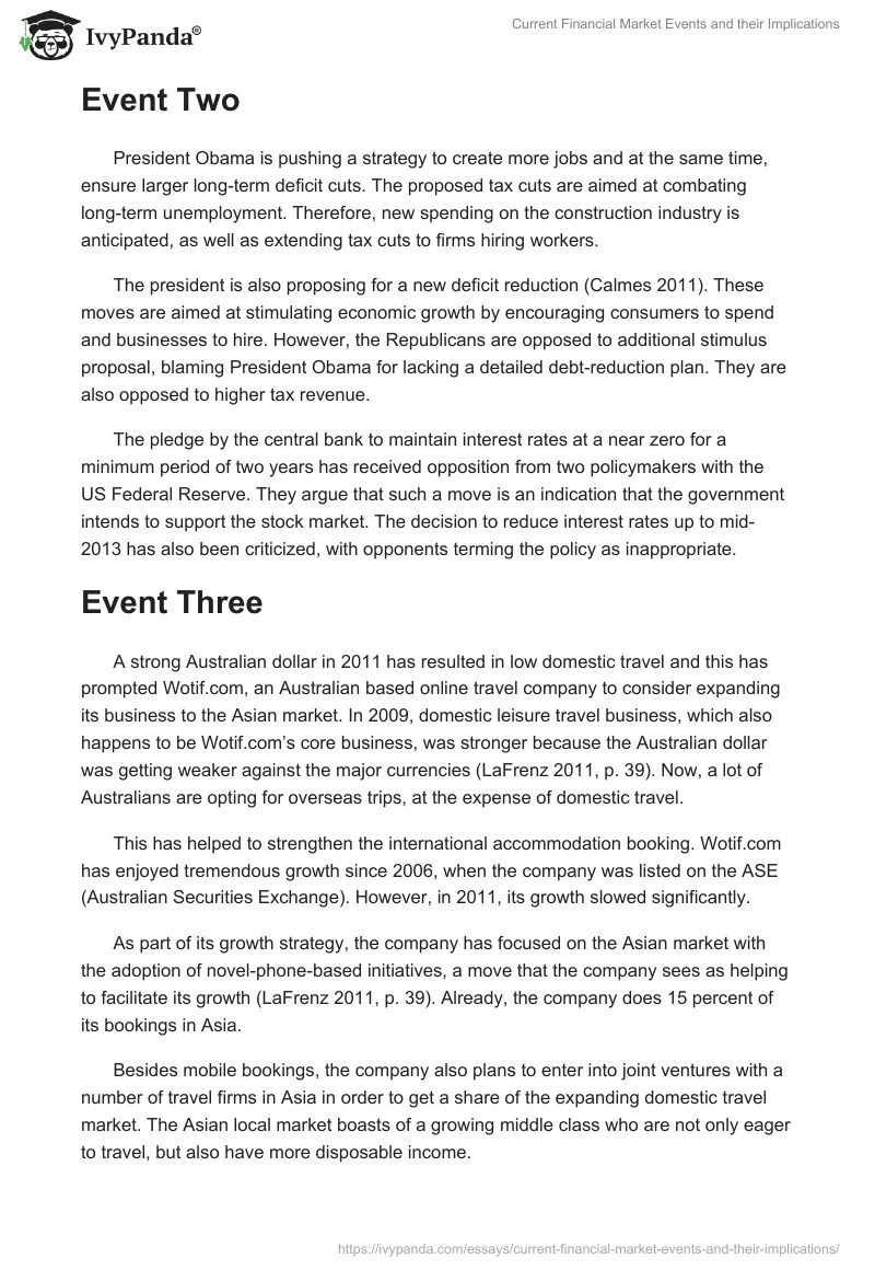 Current Financial Market Events and their Implications. Page 2
