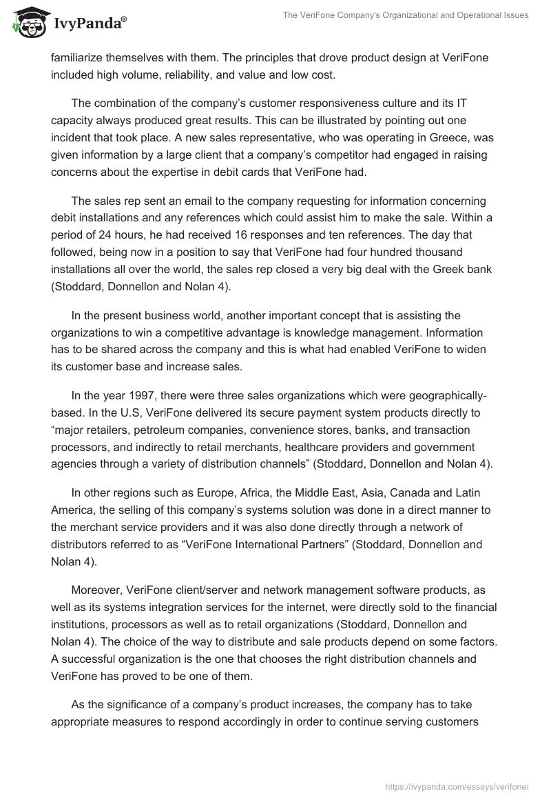 The VeriFone Company's Organizational and Operational Issues. Page 4
