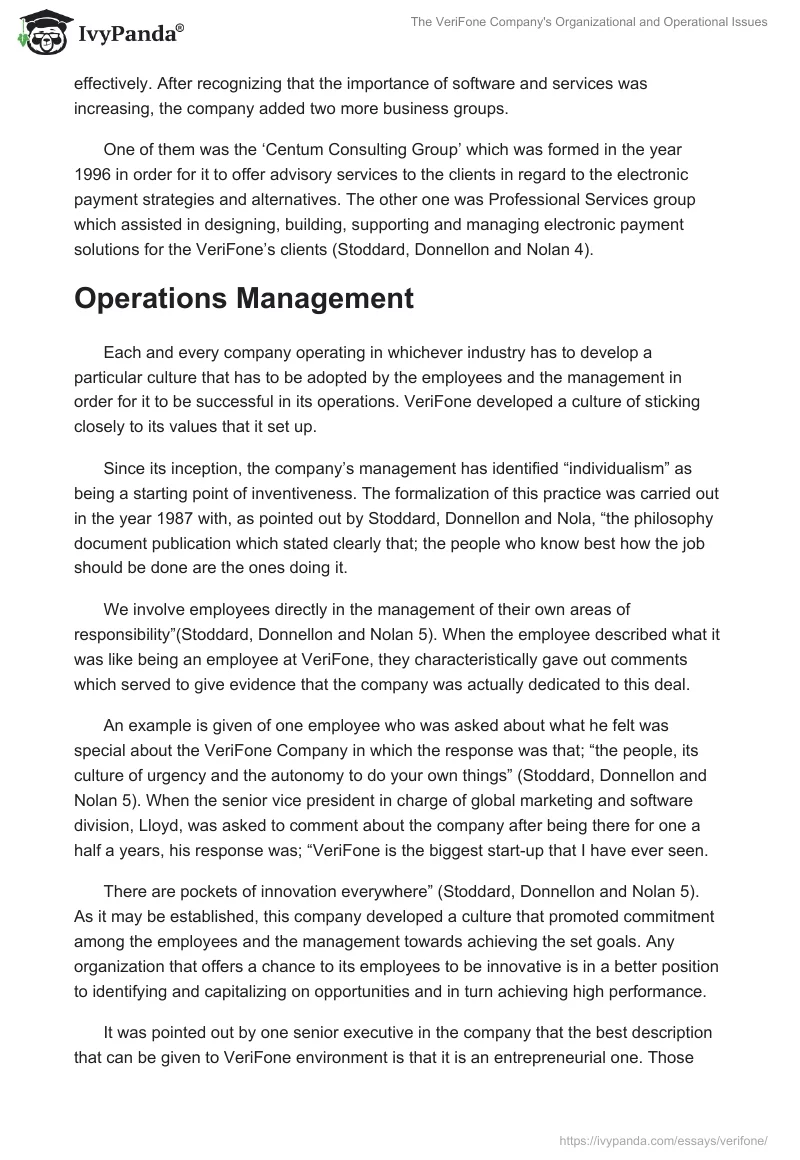 The VeriFone Company's Organizational and Operational Issues. Page 5