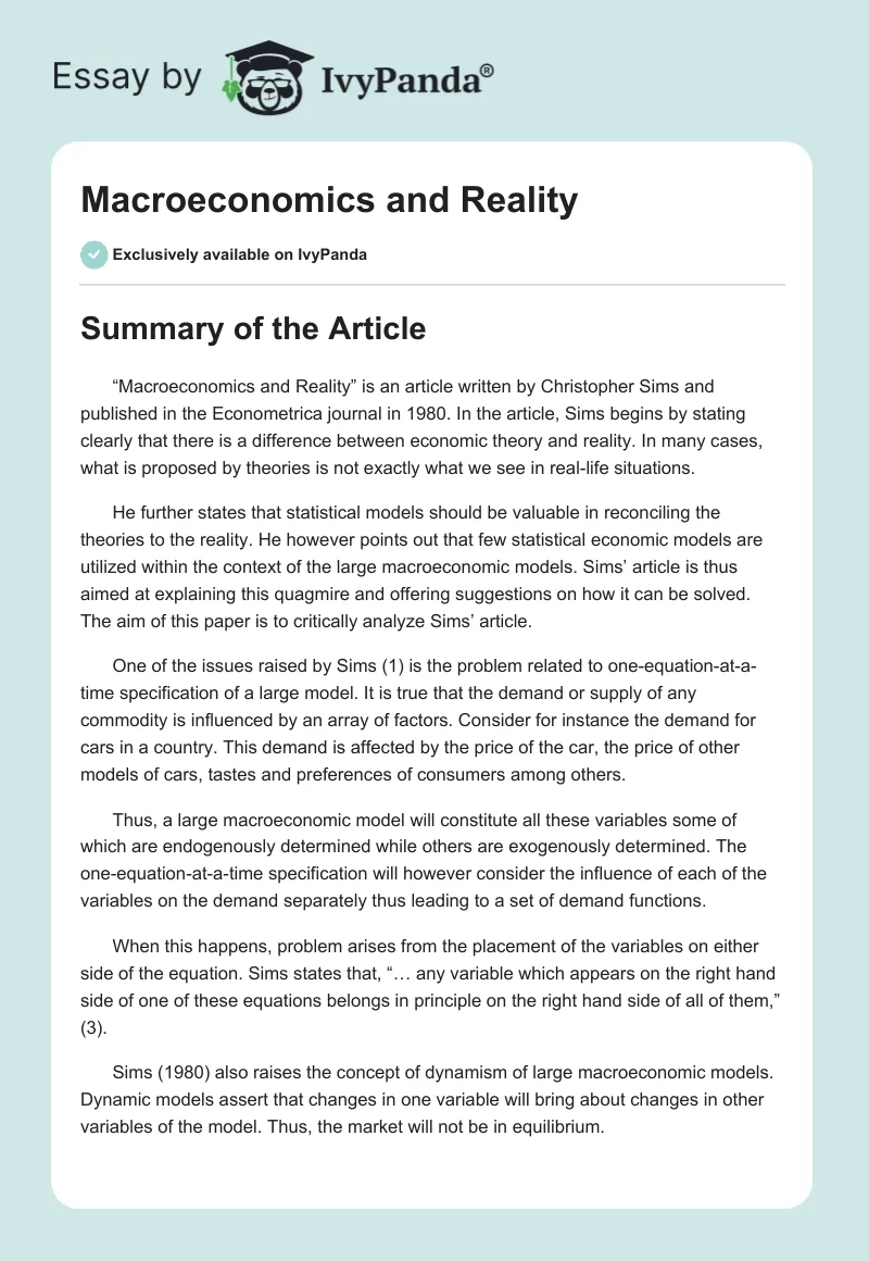 Macroeconomics and Reality. Page 1