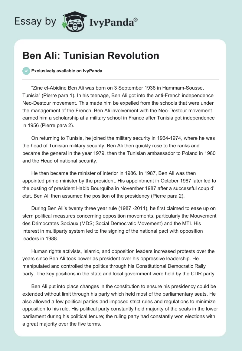Ben Ali: Tunisian Revolution. Page 1