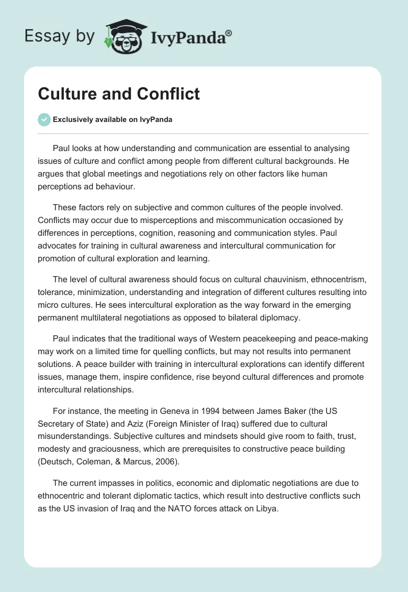 Culture and Conflict. Page 1