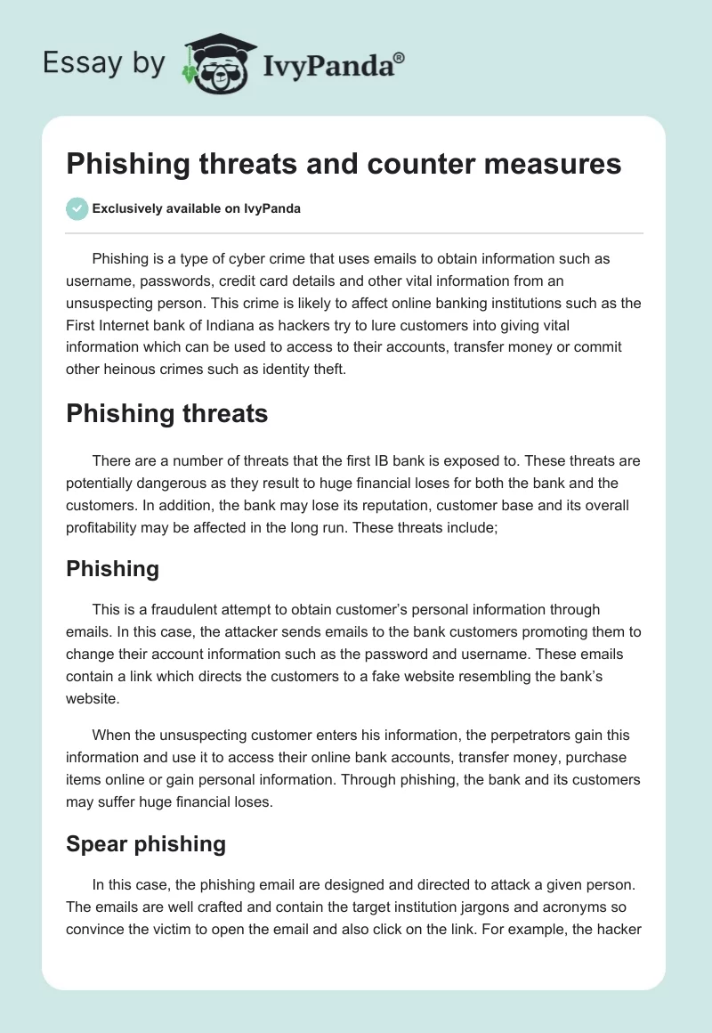Phishing threats and counter measures. Page 1