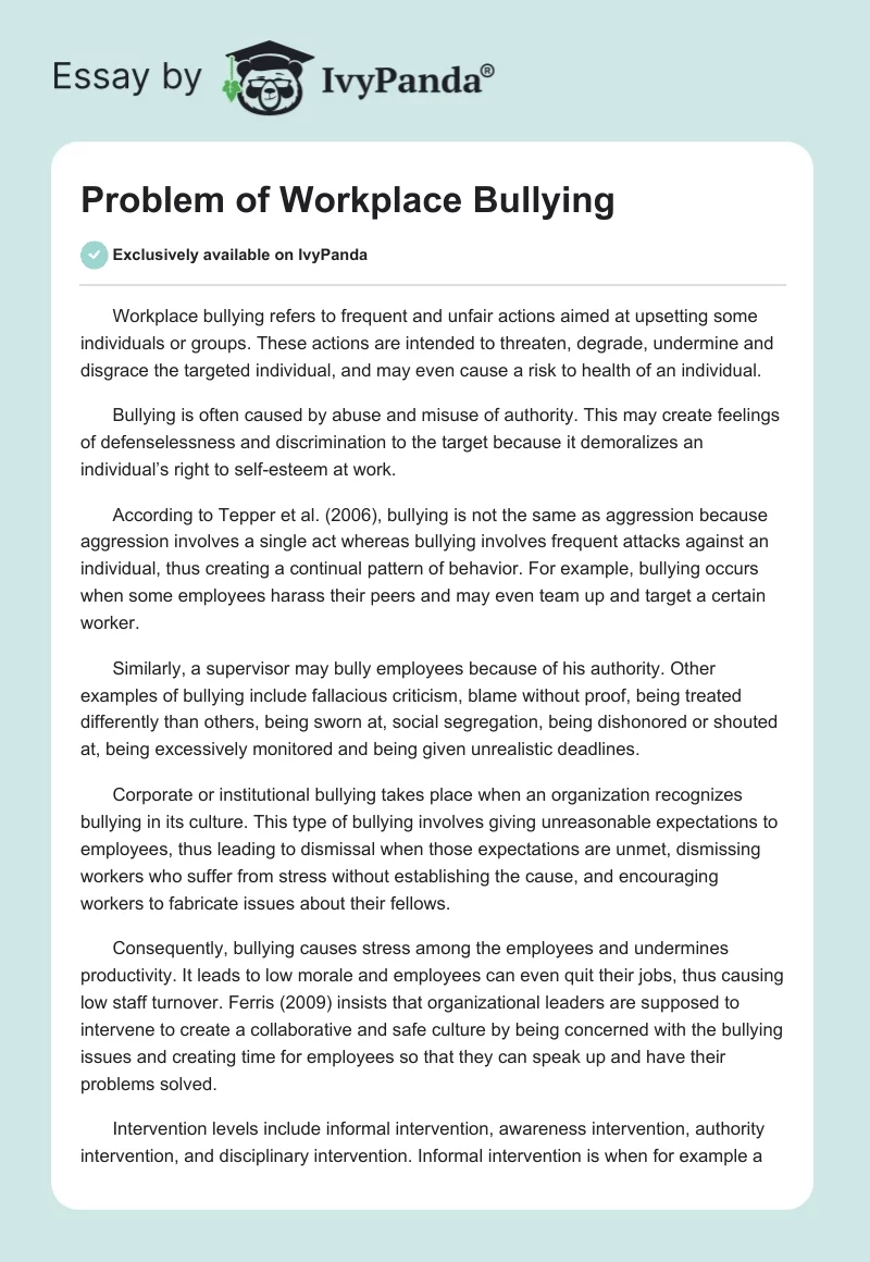 Problem of Workplace Bullying. Page 1