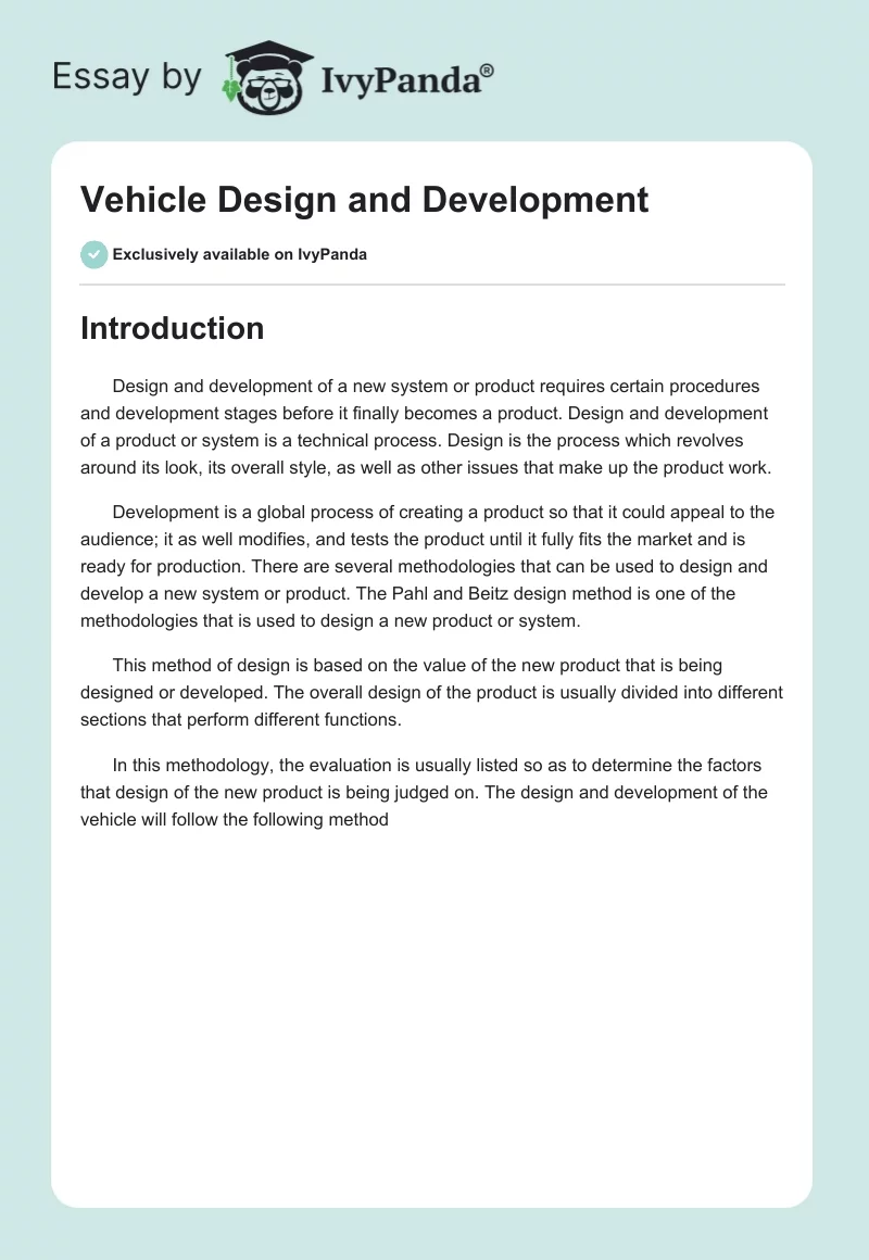 Vehicle Design and Development. Page 1