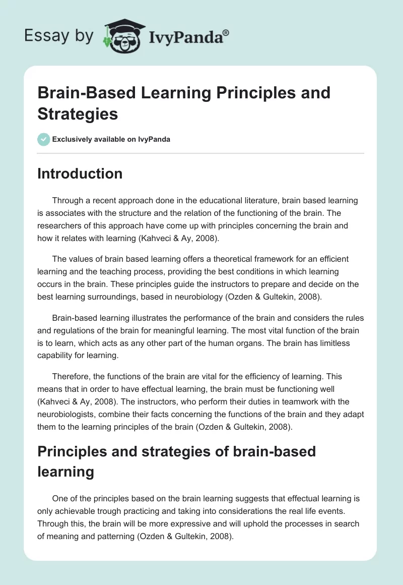 Brain-Based Learning Principles and Strategies. Page 1