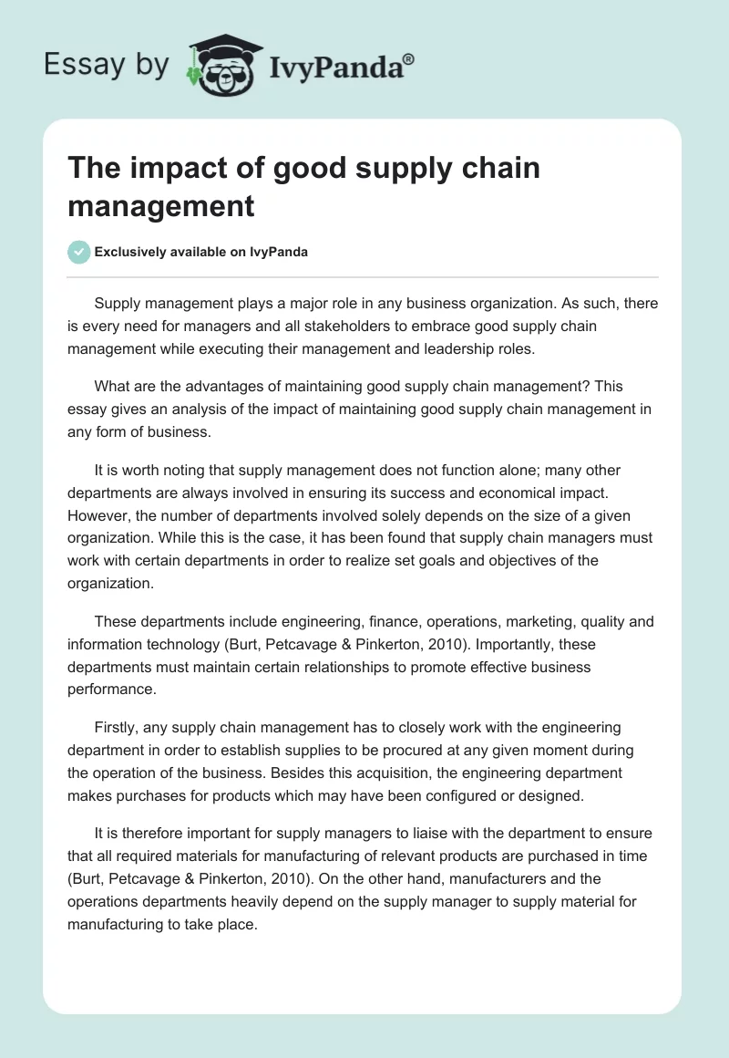 The impact of good supply chain management. Page 1