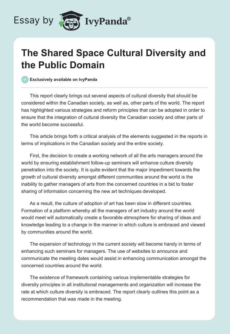 The Shared Space Cultural Diversity and the Public Domain. Page 1