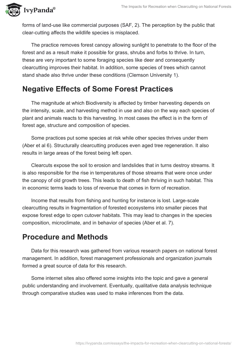 The Impacts for Recreation when Clearcutting on National Forests. Page 3